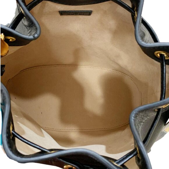 Gucci Diana Bamboo Leather Bucket Bag Black 724652 - Picture 11 of 13